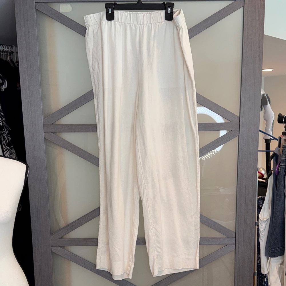 Banana Republic, Straight Leg, Linen Lightweight Cream Elastic Waist Pants